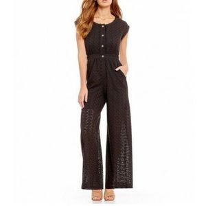 Anthropologie A Loves A Eyelet Wide Leg pant Jumpsuit Charcoal Romper